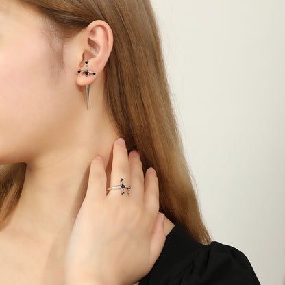 Vintage Crystal Diamond Gothic Dagger Earrings — back view