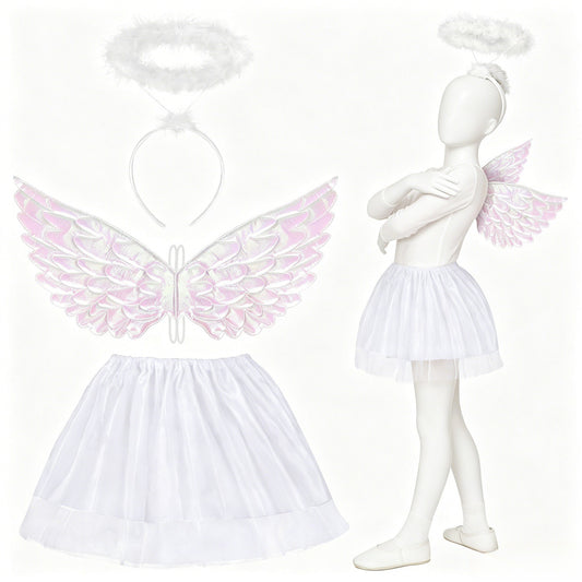3-Piece Angel Costume Set With Halo, Wings, And Tutu For Costume Parties—Multi-Piece Party Gift Set