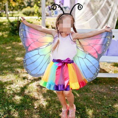 Butterfly Wings Set, 3-Piece Butterfly Costume With Wings, Antenna Headband, And Colorful Tulle Skirt—A Magical — side view