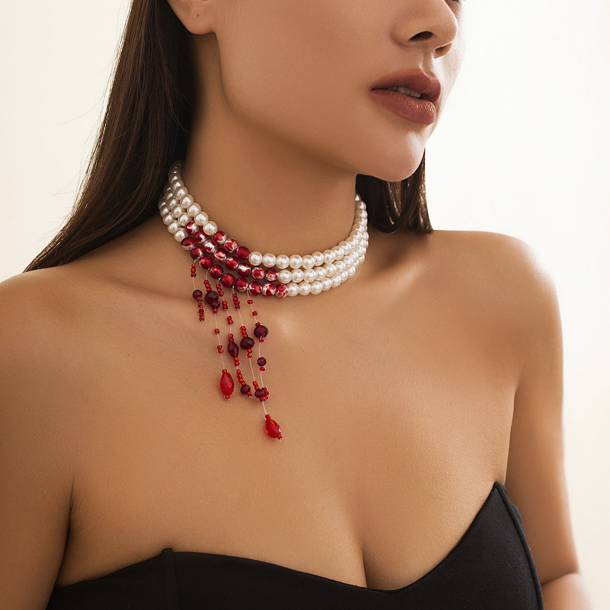 Women's Gothic Pearl Necklace — back view