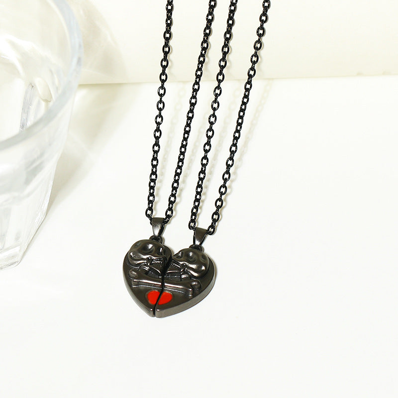 Skull Heart Magnetic Couple Necklace - Halloween — scale reference
