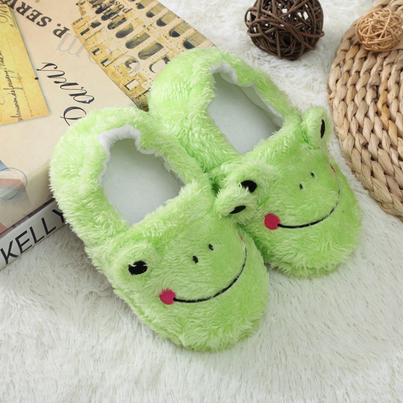 Cartoon Frog Indoor Plush Slippers — side view
