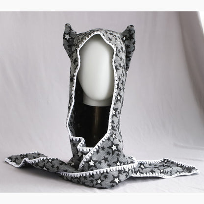 Retro Winter Scarf Hat With Devil Horns For Women Cute Lace Trim — back view