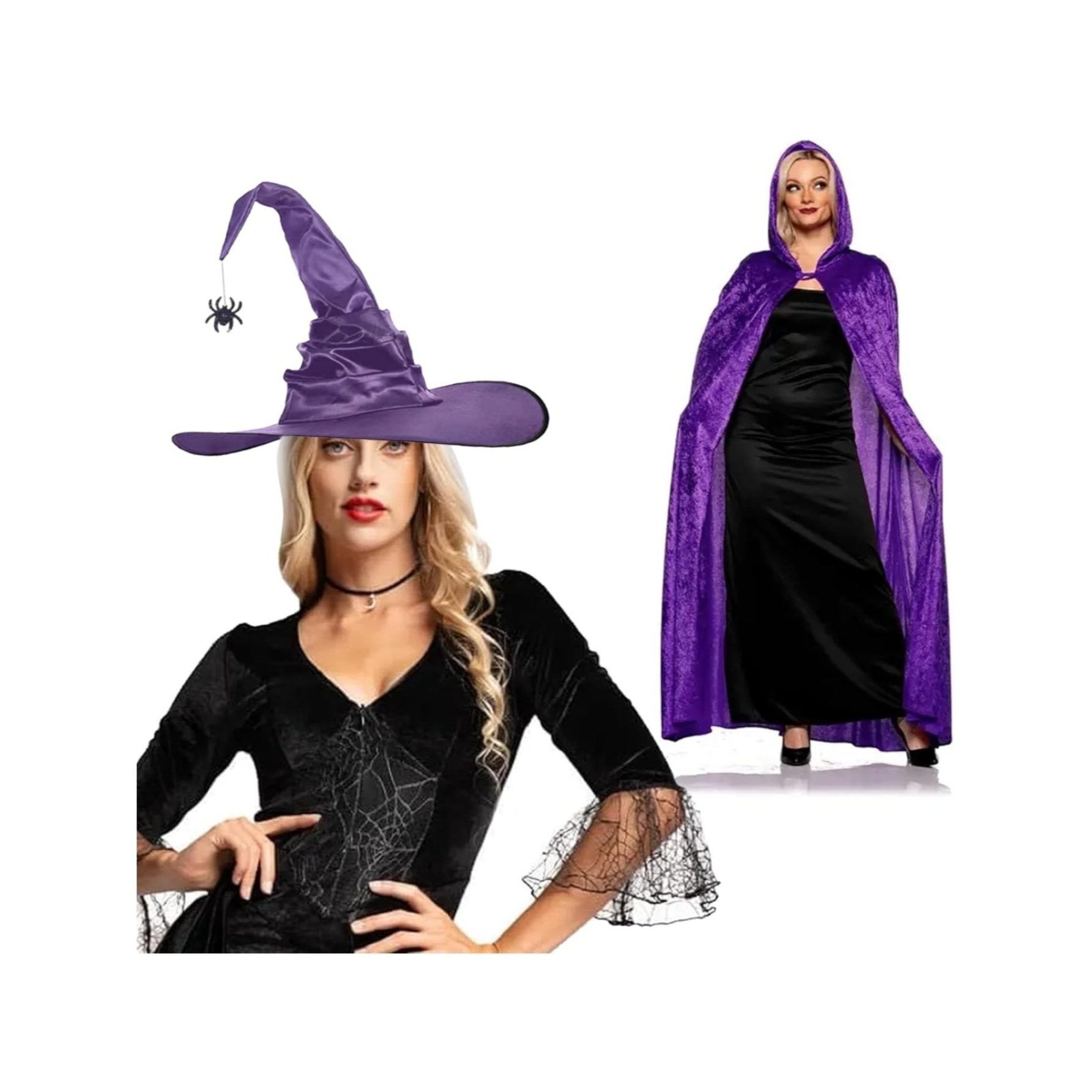 Women’s Witch Costume, 2-Piece Purple Witch Set With Pointed Hat & Cape, Mystical Witch Outfit For Halloween, — detail