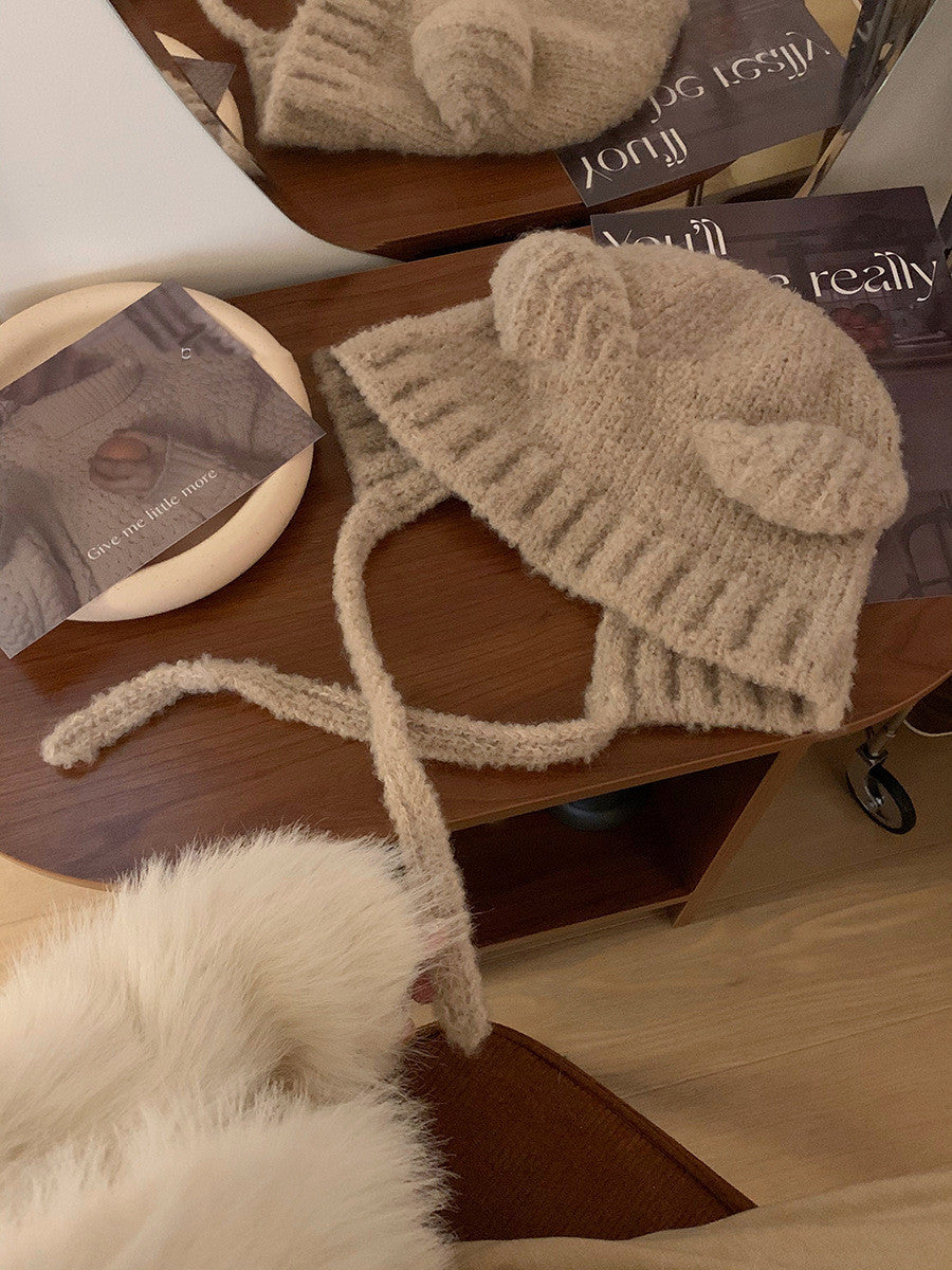 Women's Lace-up Cute Bear Ears Plush Hat | Magic Stories