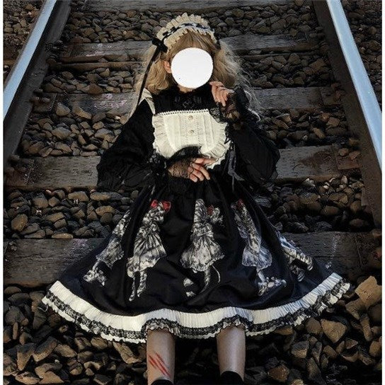 Factory Original Lolita Skirt Student Dark Retro Gorgeous Gothic Simple Lolita Dress Jsk Suspender Skirt — side view