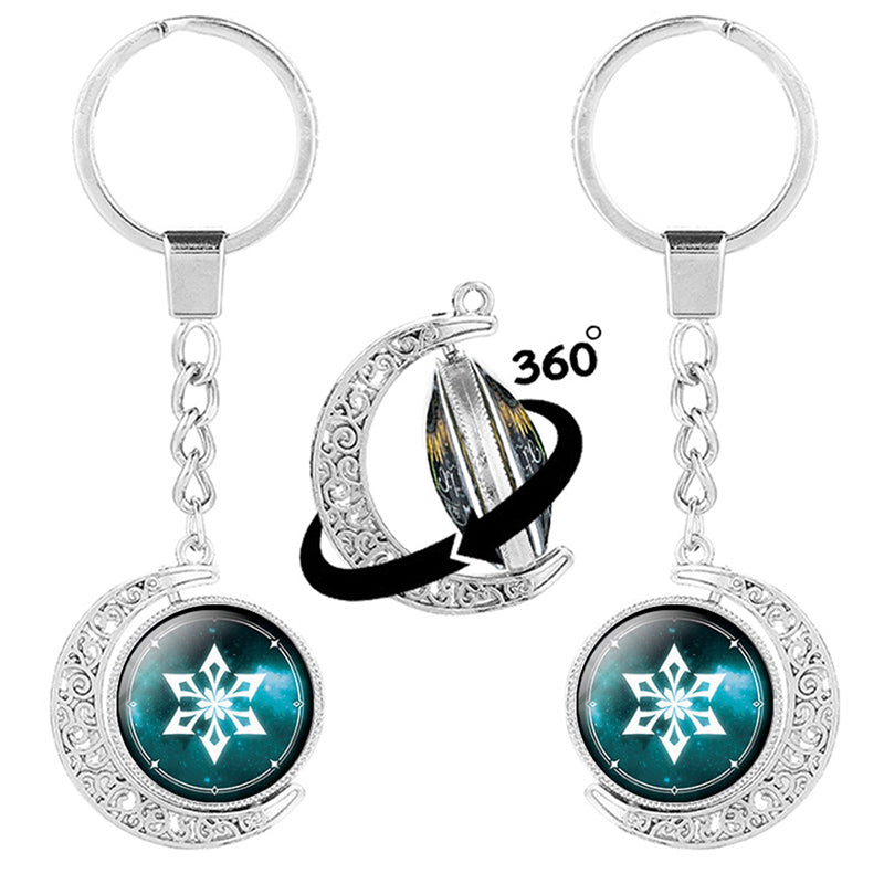 Genshin Impact Element Rotatable Double Sided Glass Keychain Silver Color Hollow Moon Pendant Car Key Chain — detail