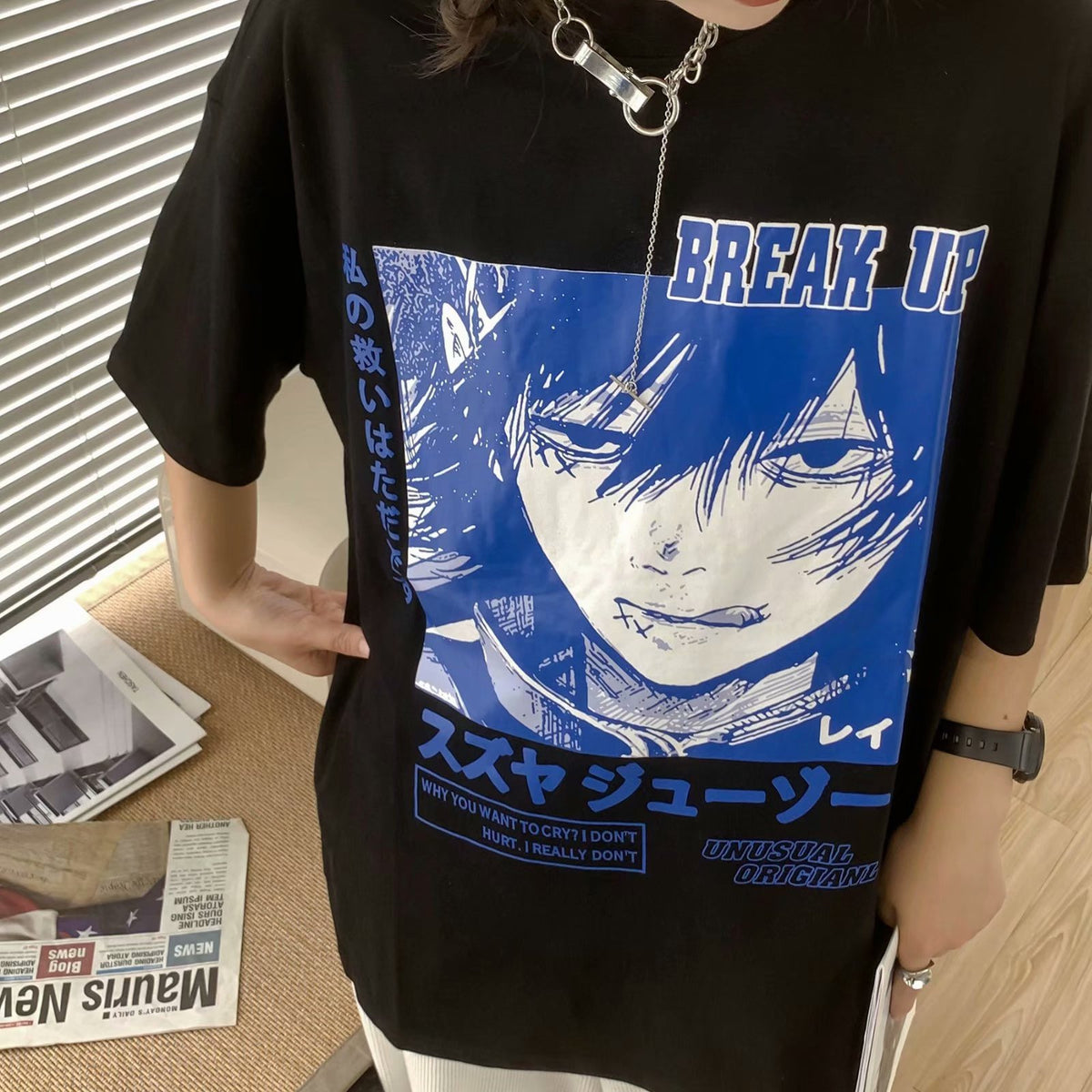Two-dimensional Short-sleeved Anime Printed Salt T-shirt Loose — scale reference