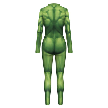 New Foreign Trade Digital Print Cosplay Costume Green Body Suit Muscle Bodysuit Performance Outfit — detail