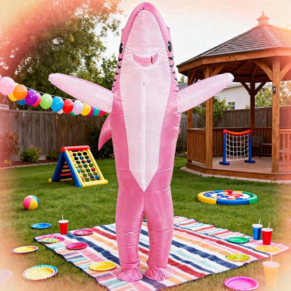 Perfect Valentine Gift, Shark Inflatable Costume, Adult Blow Up Halloween Party Outfit, Funny Group Cosplay For — back view