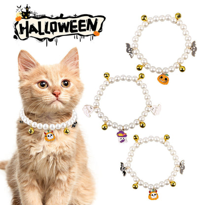Pet Halloween 3-Piece — Pet Halloween Cloak, Cat & Dog Halloween Outfit and Pumpkin Pearl Collar Necklace — side view