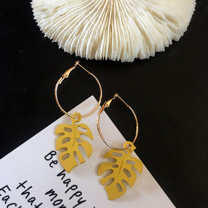 Harajuku Style Earrings Fashion Personality Monstera — back view