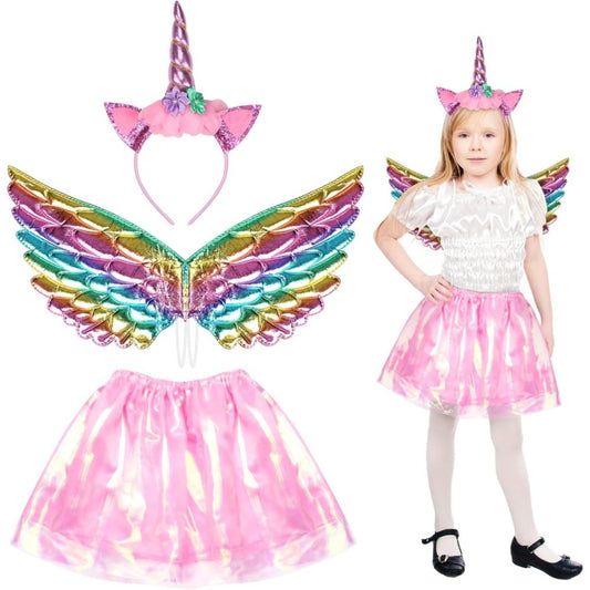 3-piece Pink Unicorn Costume Set, Pink Unicorn Princess Costume, Unicorn Headband, Tutu Skirt, Wings, Carnival Unicorn
