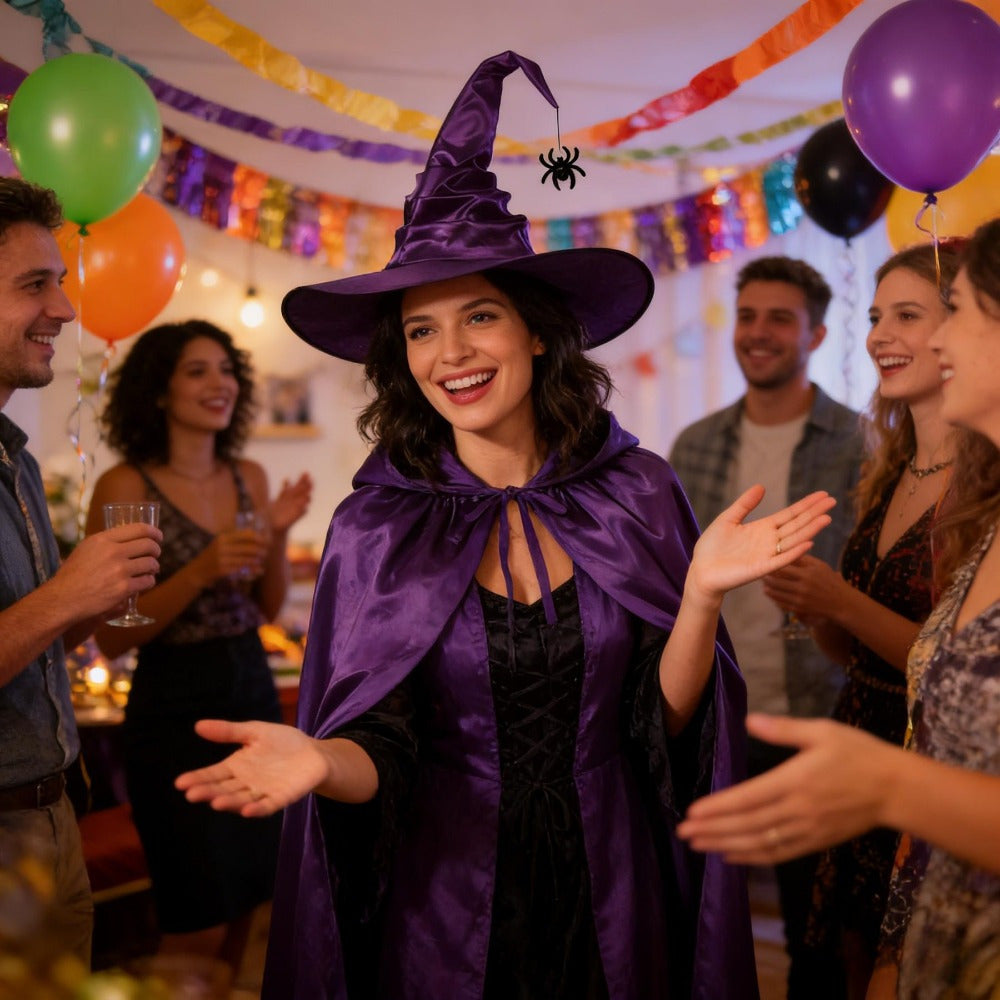 Women’s Witch Costume, 2-Piece Purple Witch Set With Pointed Hat & Cape, Mystical Witch Outfit For Halloween, Carnival &