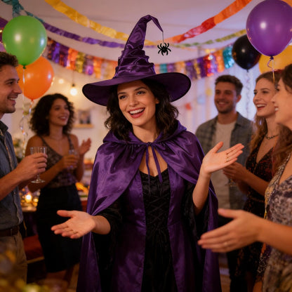 Women’s Witch Costume, 2-Piece Purple Witch Set With Pointed Hat & Cape, Mystical Witch Outfit For Halloween, Carnival &