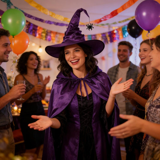 Women’s Witch Costume, 2-Piece Purple Witch Set With Pointed Hat & Cape, Mystical Witch Outfit For Halloween, Carnival &
