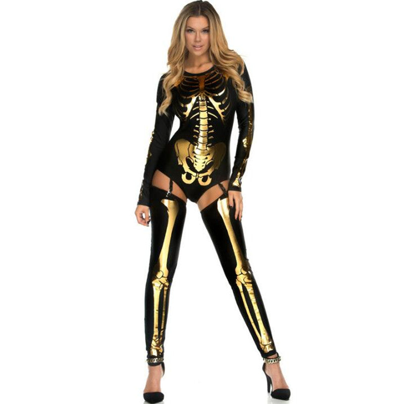 Halloween Cosplay Costume Skull Zombie Uniform — back view