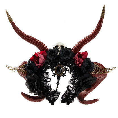 Gothic Dark Devil Horn Skull Halloween Red Antelope Horn Headband — packaging