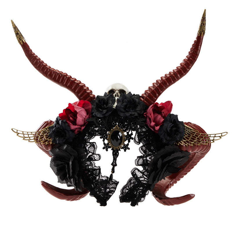 Gothic Dark Devil Horn Skull Halloween Red Antelope Horn Headband — packaging