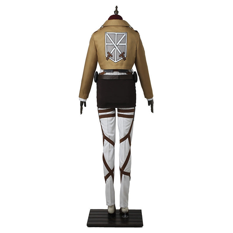 Mikasa back view — Training Corps crossed-swords emblem on the Attack on Titan cadet jacket