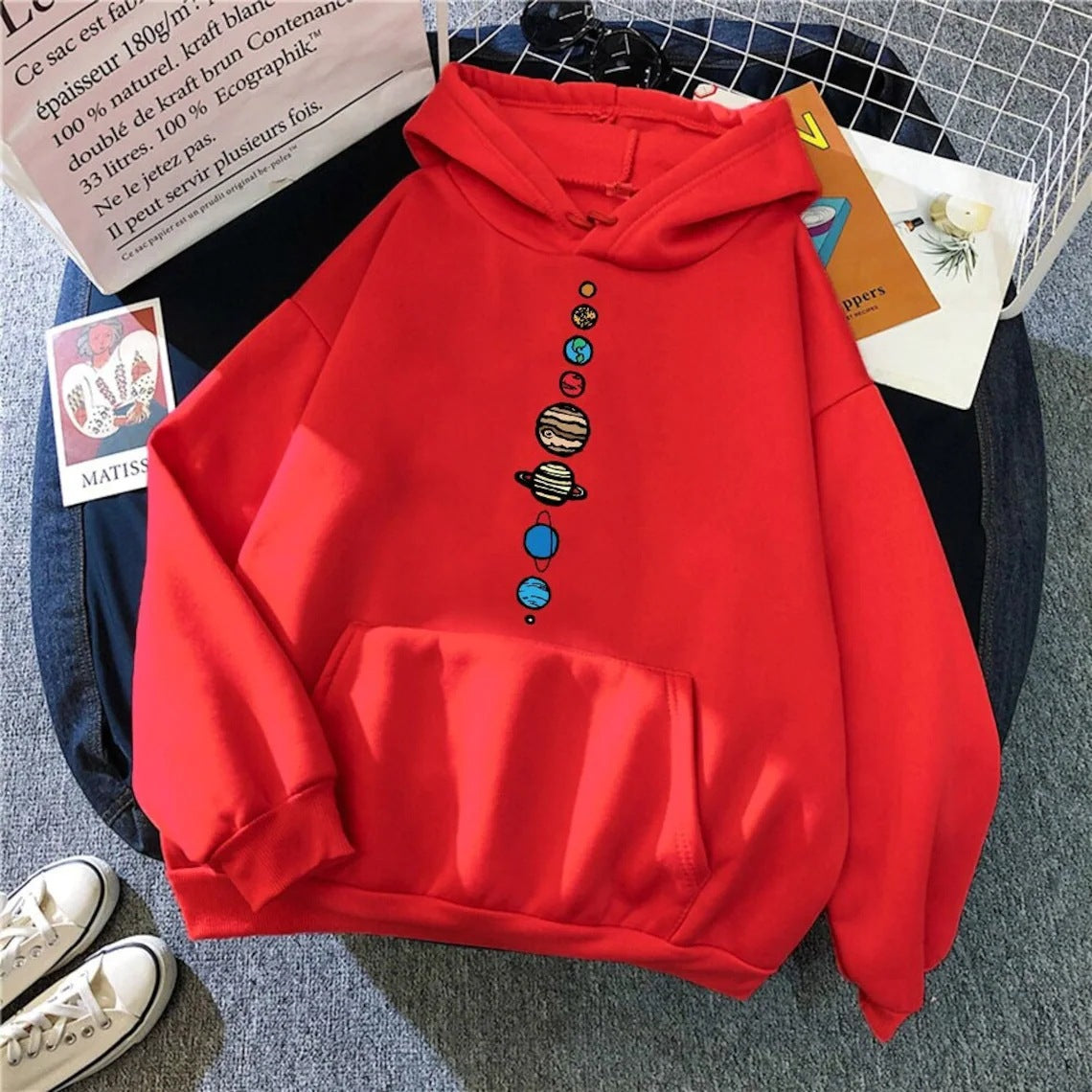 Multicolor Anime Men And Women Loose Hooded Sweatshirt — back view