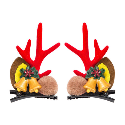 Christmas Series Cute Moose Horns Bells Flannel Two-piece Hairpin — packaging