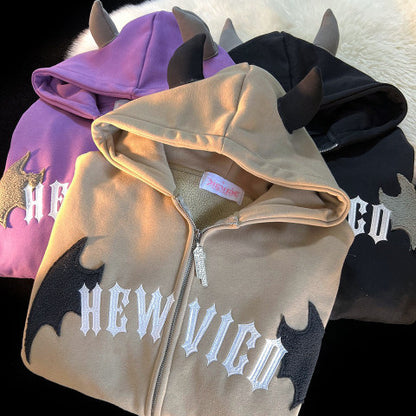 Devil Horn Hooded Cardigan Brushed Hoody | Magic Stories