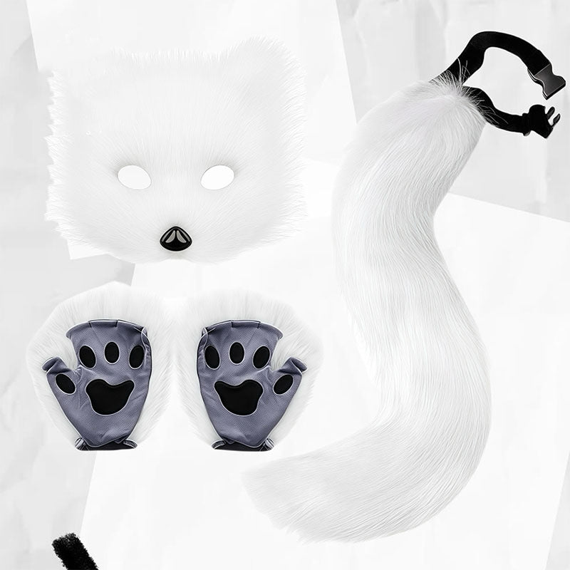 Cute Fox Mask Plush Cat's Paw Gloves Beast Tail Three-piece Set — packaging