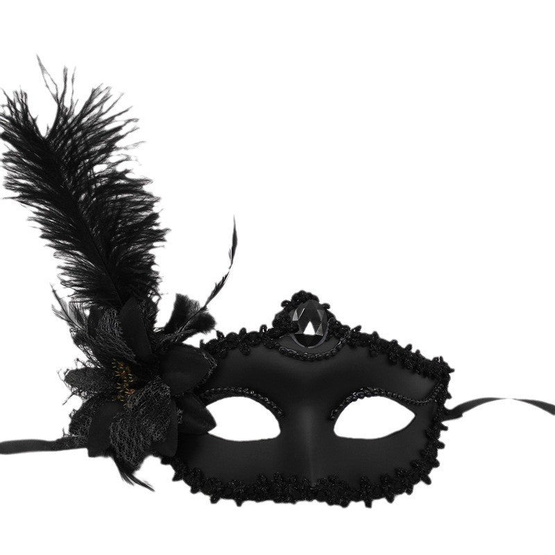 Halloween Feather Mask Prop Acrylic — in use