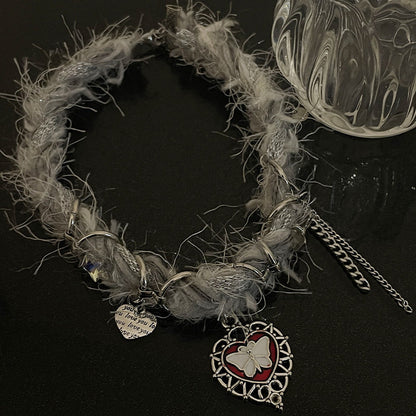 Heart Butterfly Tassel Plush Choker Necklace | Magic Stories