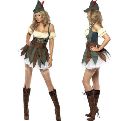 Greek Mythology Warrior Cosplay 3-Piece — Goddess of War Costume, Double-Sword Waist Belt & Long Black Wig