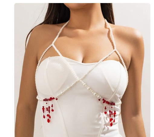 Women's Gothic Pearl Necklace — back view