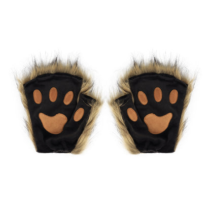 Half Finger Warm Plush Cat's Paw Gloves Halloween Cosplay Props — side view