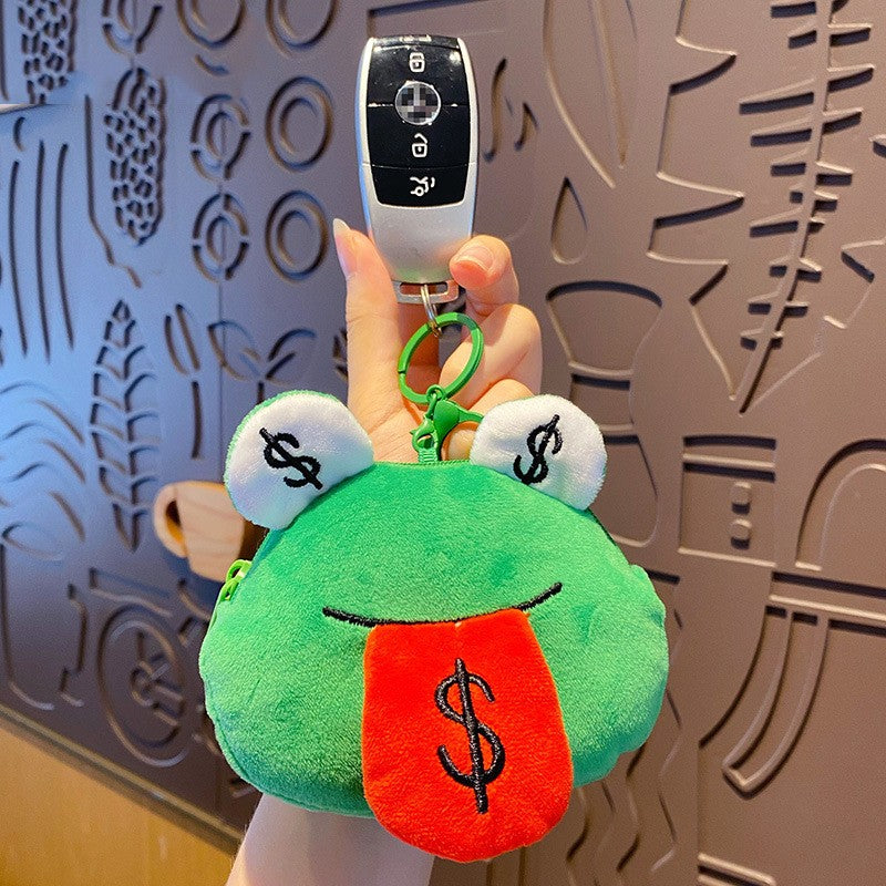 Creative Cartoon Plush Money Frog Coin Purse Keychain — detail