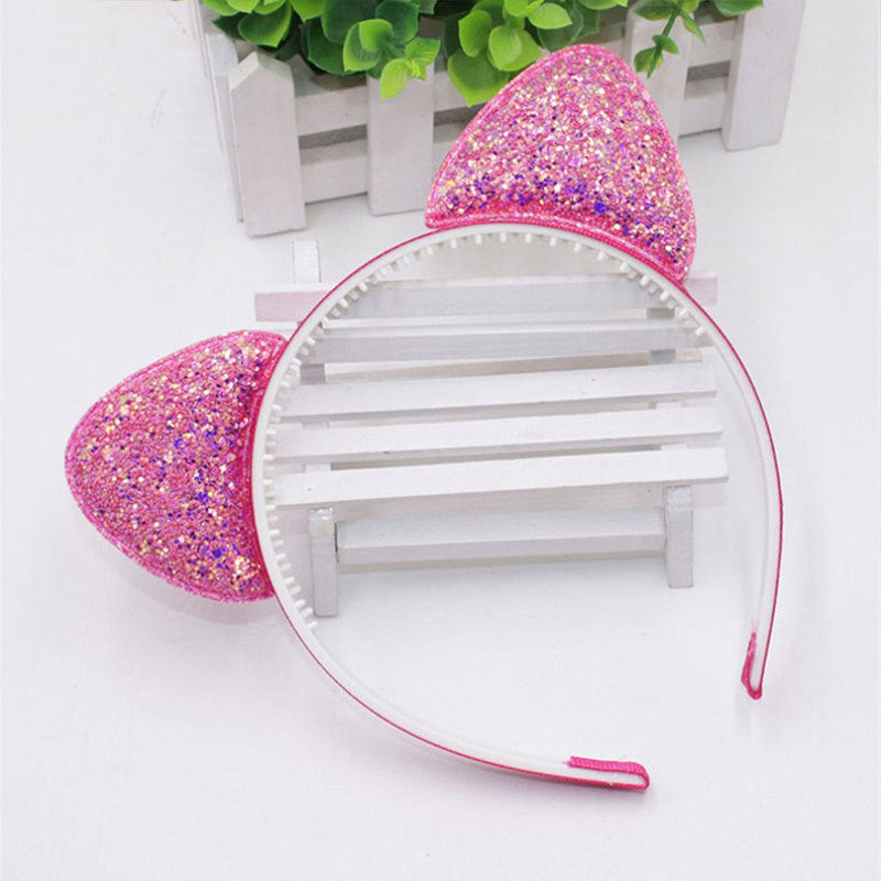 Cat Ears Headband Fine Sequins Cartoon — in use