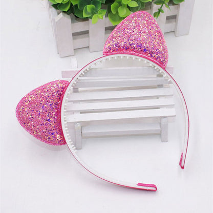 Cat Ears Headband Fine Sequins Cartoon — in use