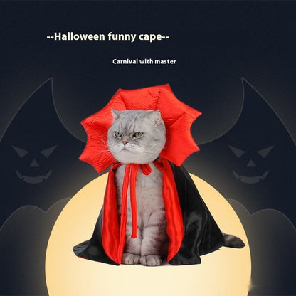 Pet Halloween 3-Piece — Pet Halloween Cloak, Cat & Dog Halloween Outfit and Pumpkin Pearl Collar Necklace — back view