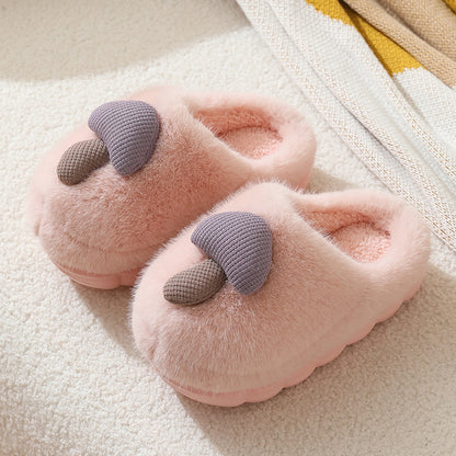 Cute Mushroom Cotton Slippers For Women Thick-soled Autumn And Winter Plush Slipper Indoor Non-slip Eva — side view