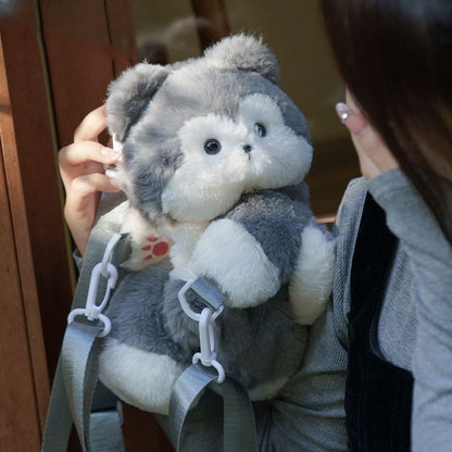 Cute Plush Doll Husky Backpack — back view