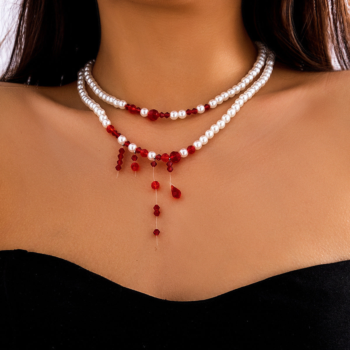 Women's Gothic Pearl Necklace — in use