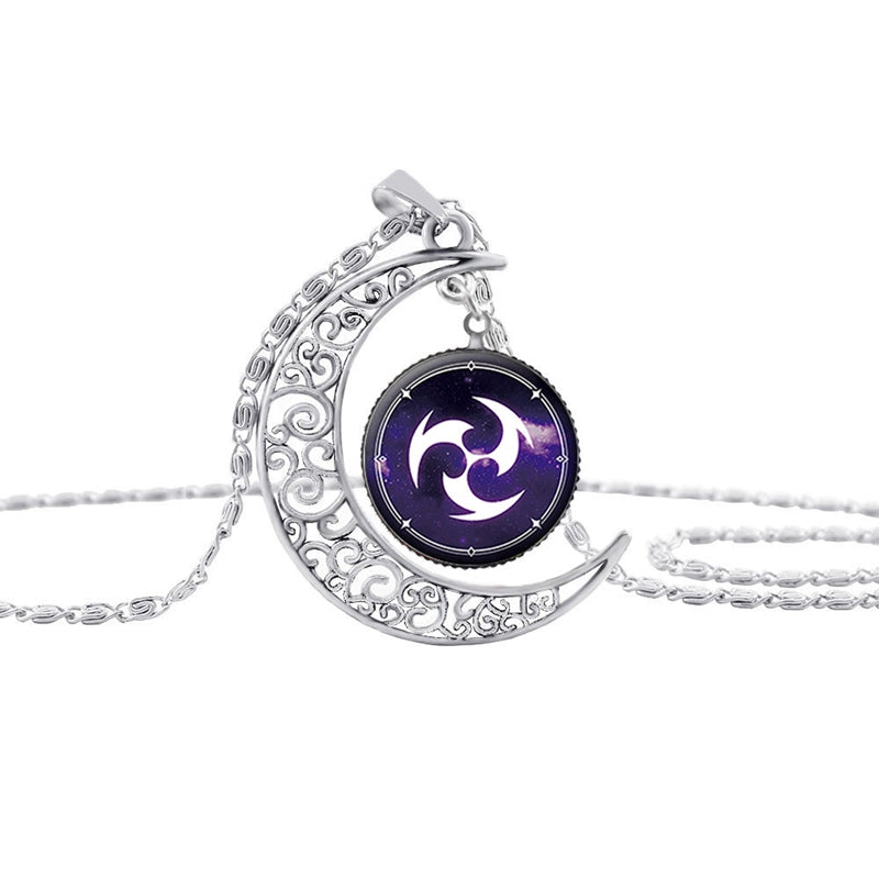 Vintage Hollow Moon Pendant Necklace Genshin Impact Eye of God Weapon Props Dome Glass Necklaces For Women — side view