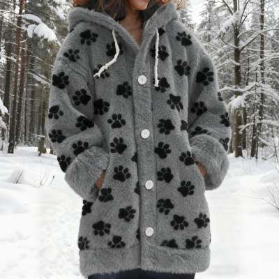 Womens Digital Cat-Print Plush Hoodie | Magic Stories
