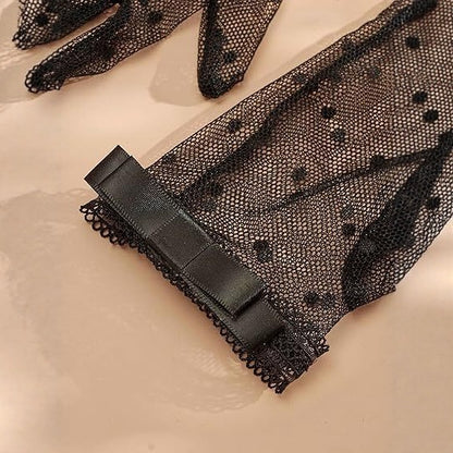 Gothic Black Mesh Lace Bow Gloves | Magic Stories