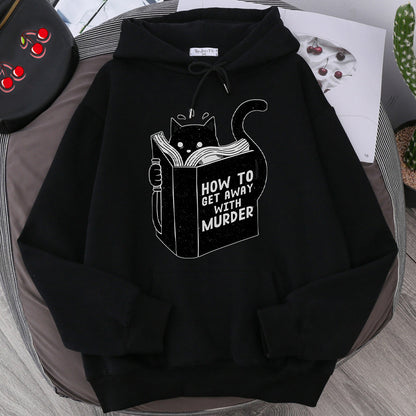 Men's And Women's Hooded Sweater Cartoon Anime Cute Cat Reading Print Sweatshirt — side view
