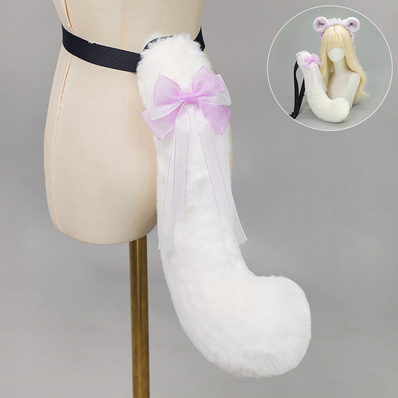 Handmade Hamster Ears Animal Ears Headband Plush Tail — side view