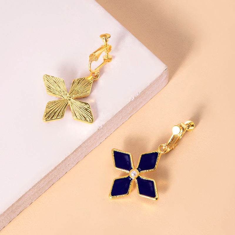 Genshin Impact Keqing Enamel Blue Geometric Flower Earrings — back view