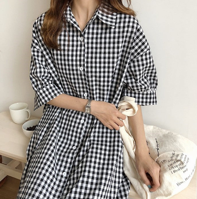 Harajuku Style Cotton Linen Dress Plaid — scale reference