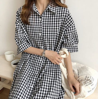 Harajuku Style Cotton Linen Dress Plaid — scale reference