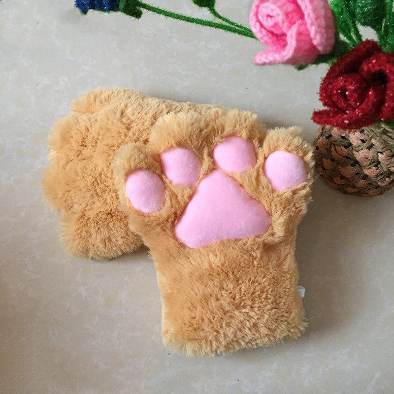 Japanese Cute Adorable Plush Cosplay Performance Props Net Red Cat Paw Gloves — back view
