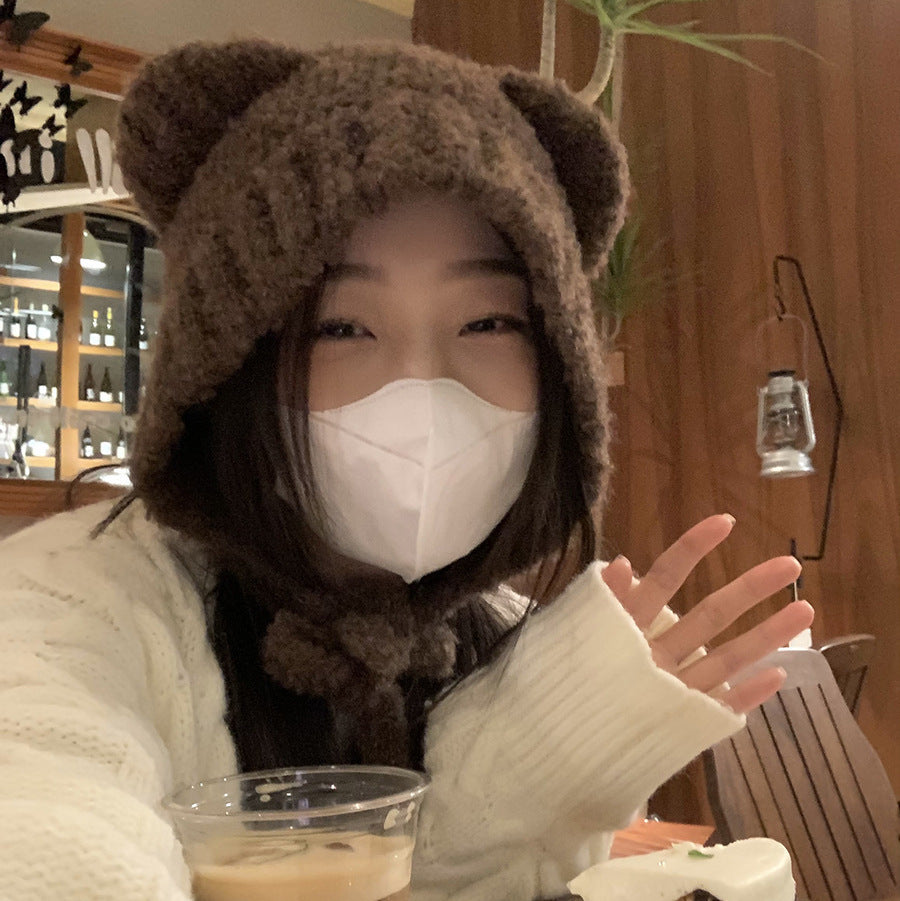 Women's Lace-up Cute Bear Ears Plush Hat | Magic Stories